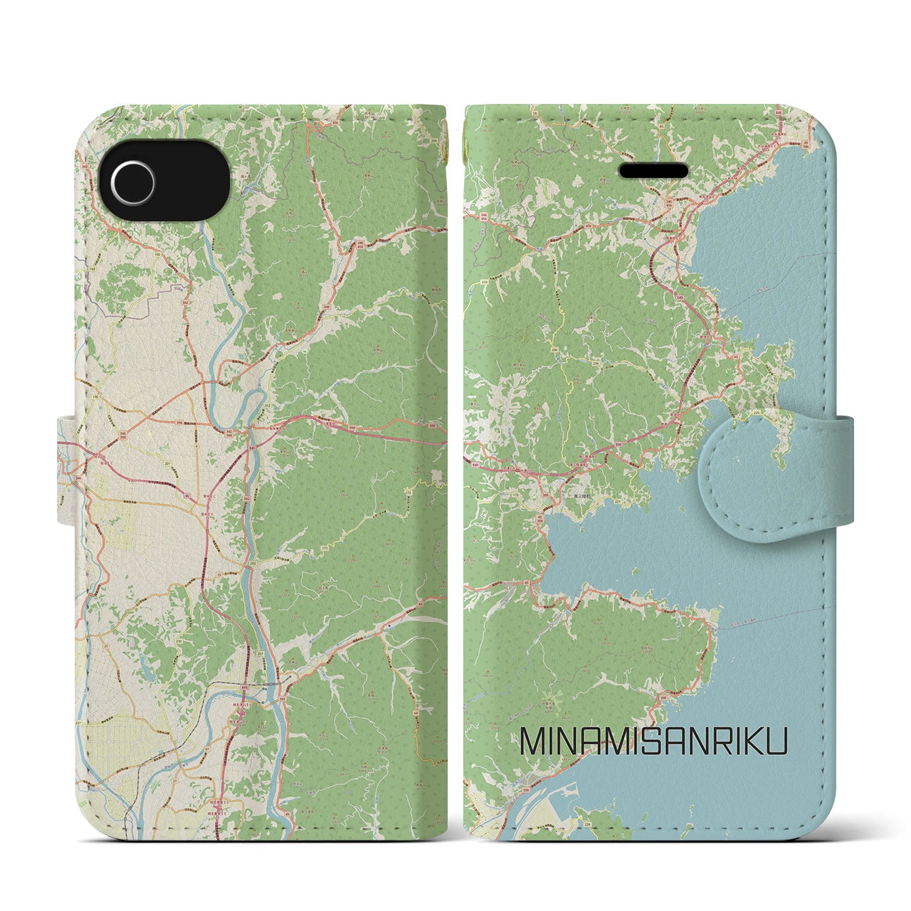 【南三陸(宮城県)】地図柄iPhoneケース(手帳タイプ)ナチュラル・iPhone SE(第3 / 第2世代) / 8 / 7 / 6s / 6 用