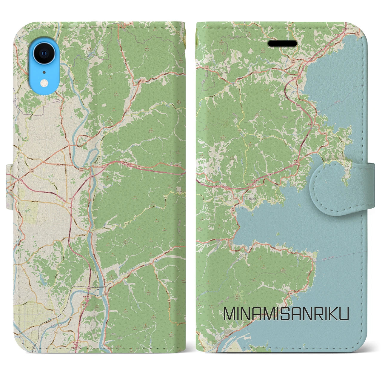 【南三陸(宮城県)】地図柄iPhoneケース(手帳タイプ)ナチュラル・iPhone XR 用