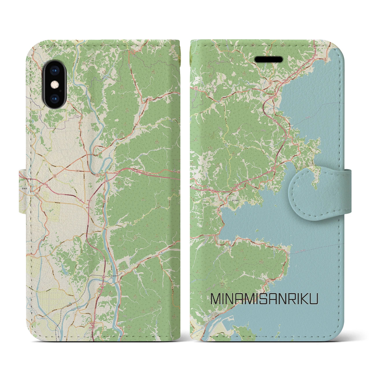 【南三陸(宮城県)】地図柄iPhoneケース(手帳タイプ)ナチュラル・iPhone XS / X 用