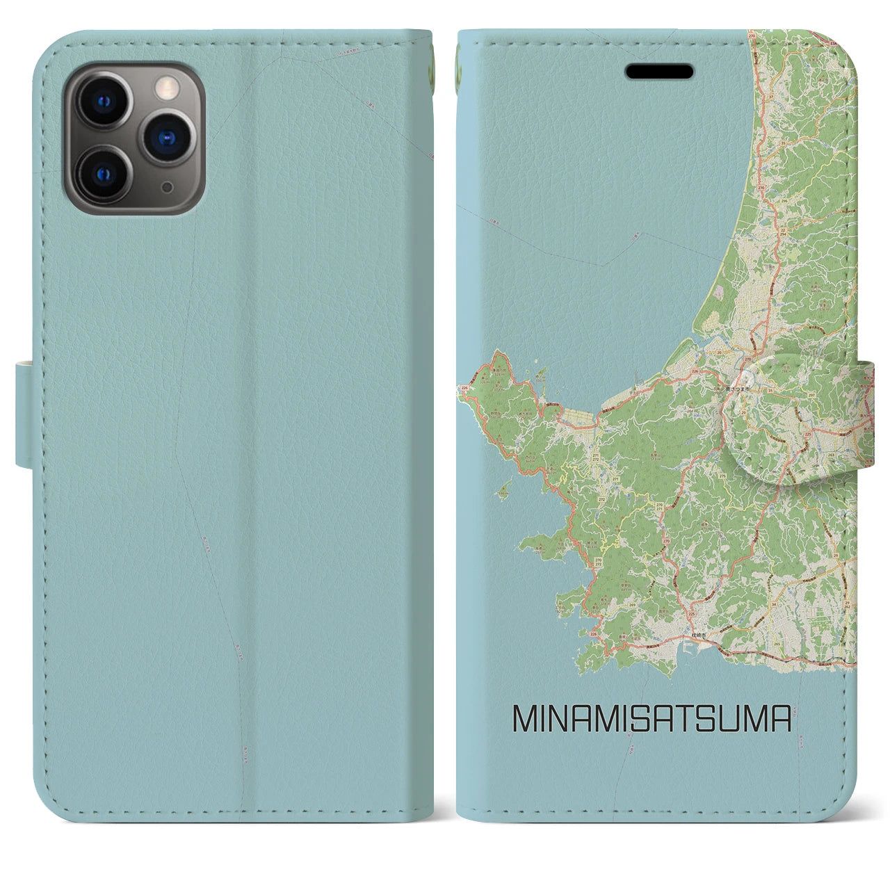 【南さつま(鹿児島県)】地図柄iPhoneケース(手帳タイプ)ナチュラル・iPhone 11 Pro Max 用