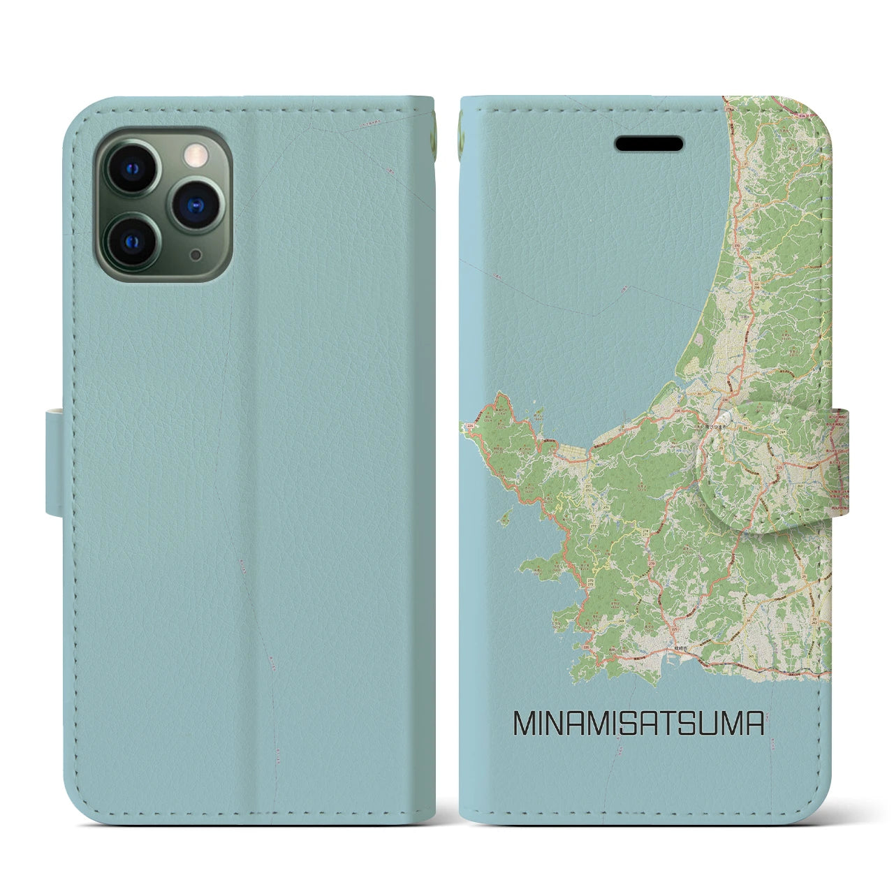 【南さつま(鹿児島県)】地図柄iPhoneケース(手帳タイプ)ナチュラル・iPhone 11 Pro 用