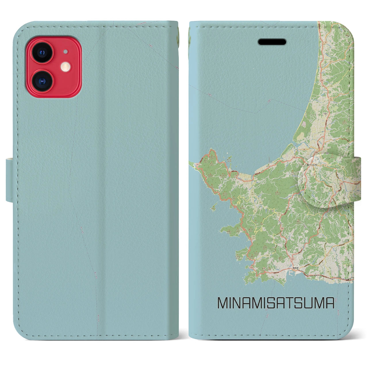 【南さつま(鹿児島県)】地図柄iPhoneケース(手帳タイプ)ナチュラル・iPhone 11 用