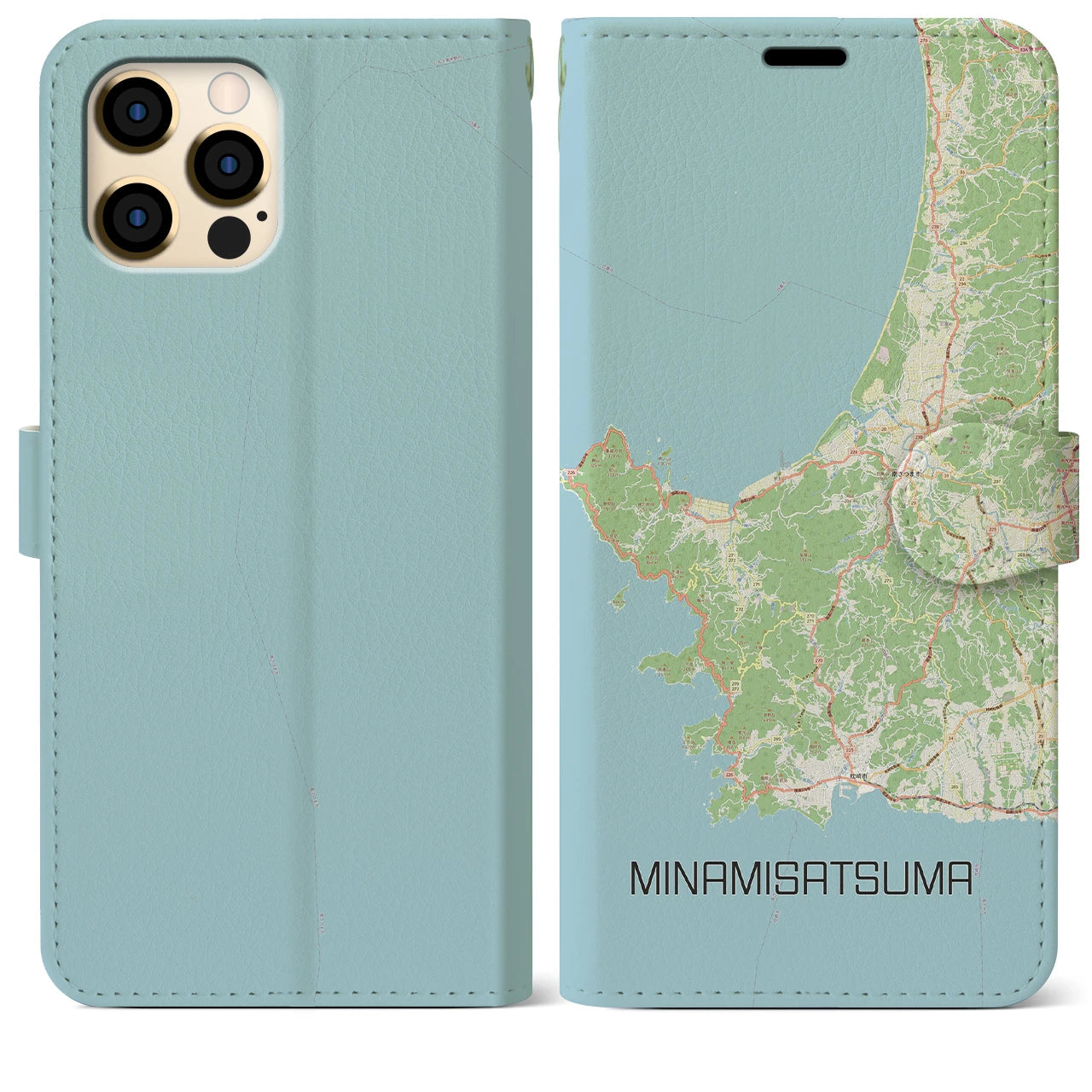 【南さつま(鹿児島県)】地図柄iPhoneケース(手帳タイプ)ナチュラル・iPhone 12 Pro Max 用