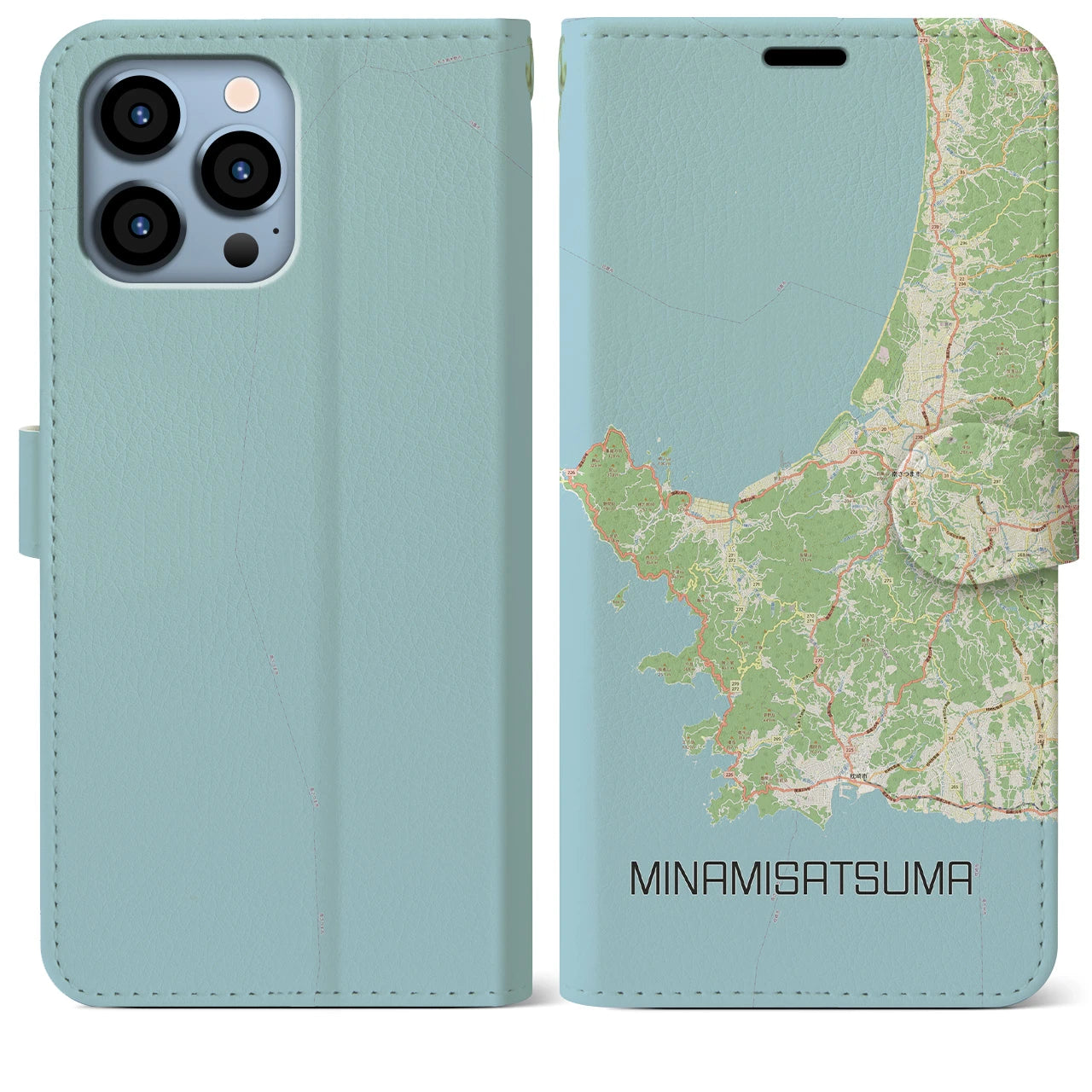 【南さつま(鹿児島県)】地図柄iPhoneケース(手帳タイプ)ナチュラル・iPhone 13 Pro Max 用