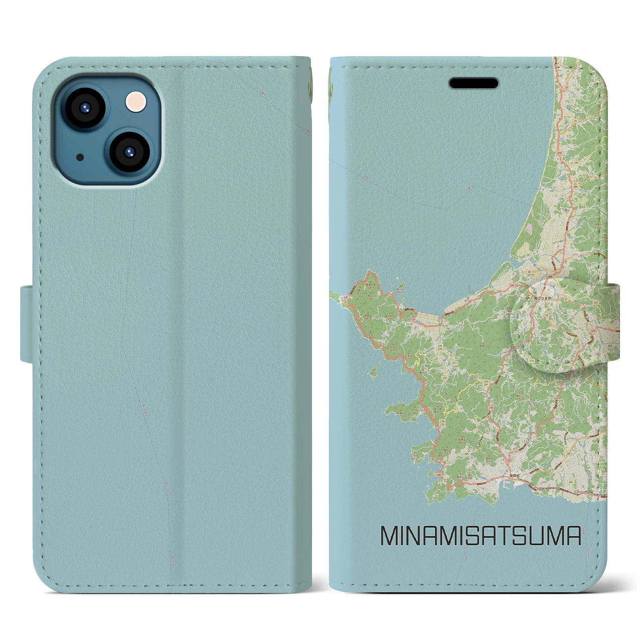 【南さつま(鹿児島県)】地図柄iPhoneケース(手帳タイプ)ナチュラル・iPhone 13 用