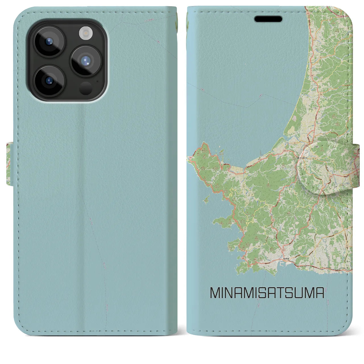 【南さつま(鹿児島県)】地図柄iPhoneケース(手帳タイプ)ナチュラル・iPhone 15 Pro Max 用