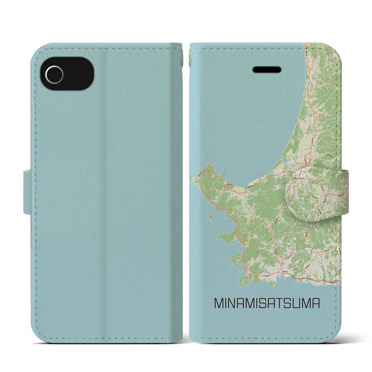 【南さつま(鹿児島県)】地図柄iPhoneケース(手帳タイプ)ナチュラル・iPhone SE(第3 / 第2世代) / 8 / 7 / 6s / 6 用