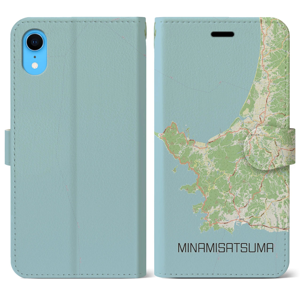 【南さつま(鹿児島県)】地図柄iPhoneケース(手帳タイプ)ナチュラル・iPhone XR 用