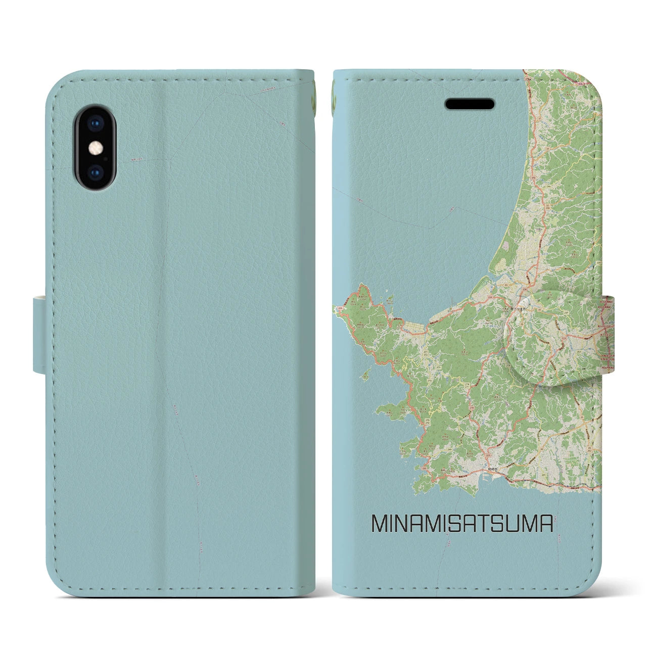 【南さつま(鹿児島県)】地図柄iPhoneケース(手帳タイプ)ナチュラル・iPhone XS / X 用