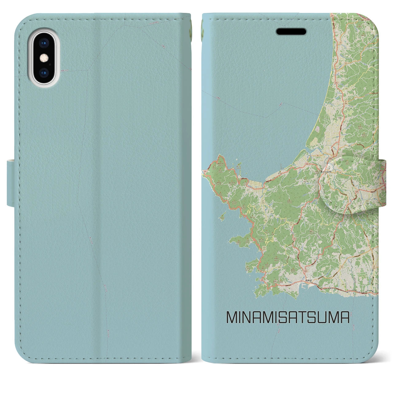 【南さつま(鹿児島県)】地図柄iPhoneケース(手帳タイプ)ナチュラル・iPhone XS Max 用