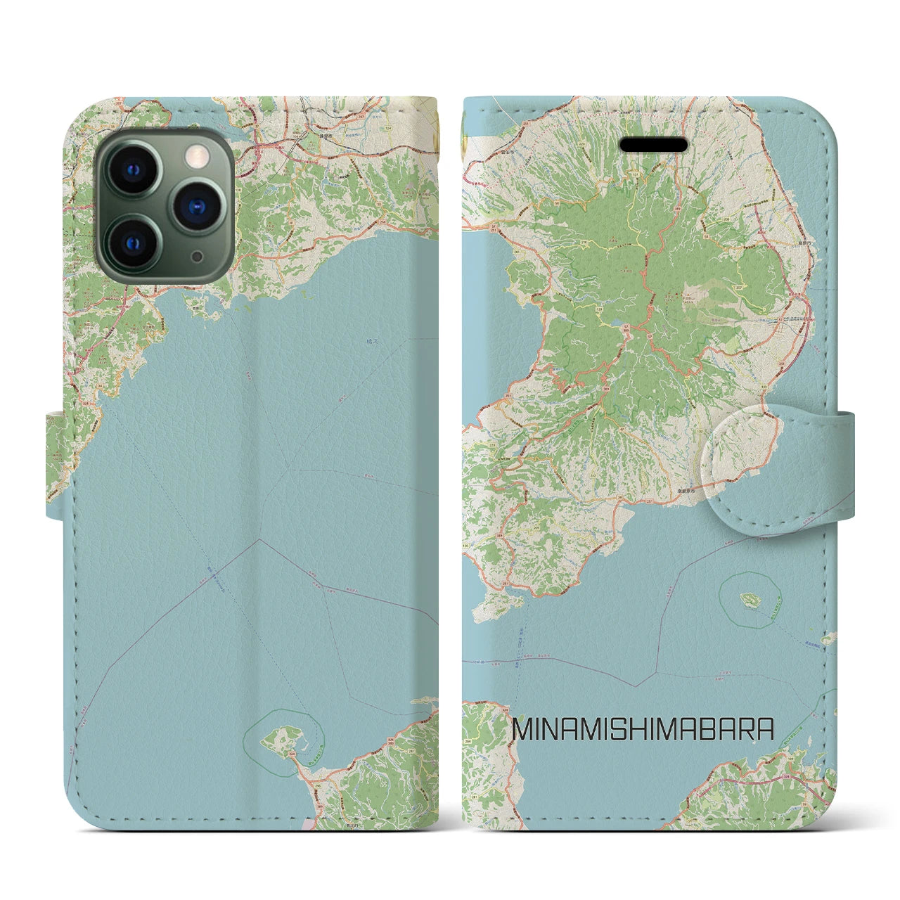 【南島原(長崎県)】地図柄iPhoneケース(手帳タイプ)ナチュラル・iPhone 11 Pro 用