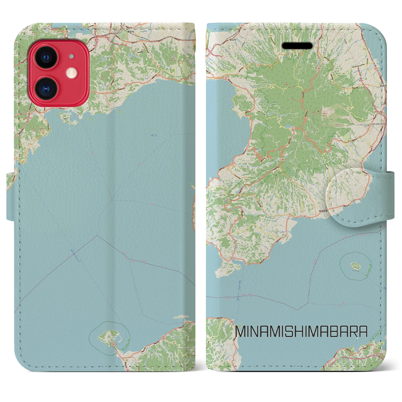 【南島原(長崎県)】地図柄iPhoneケース(手帳タイプ)ナチュラル・iPhone 11 用