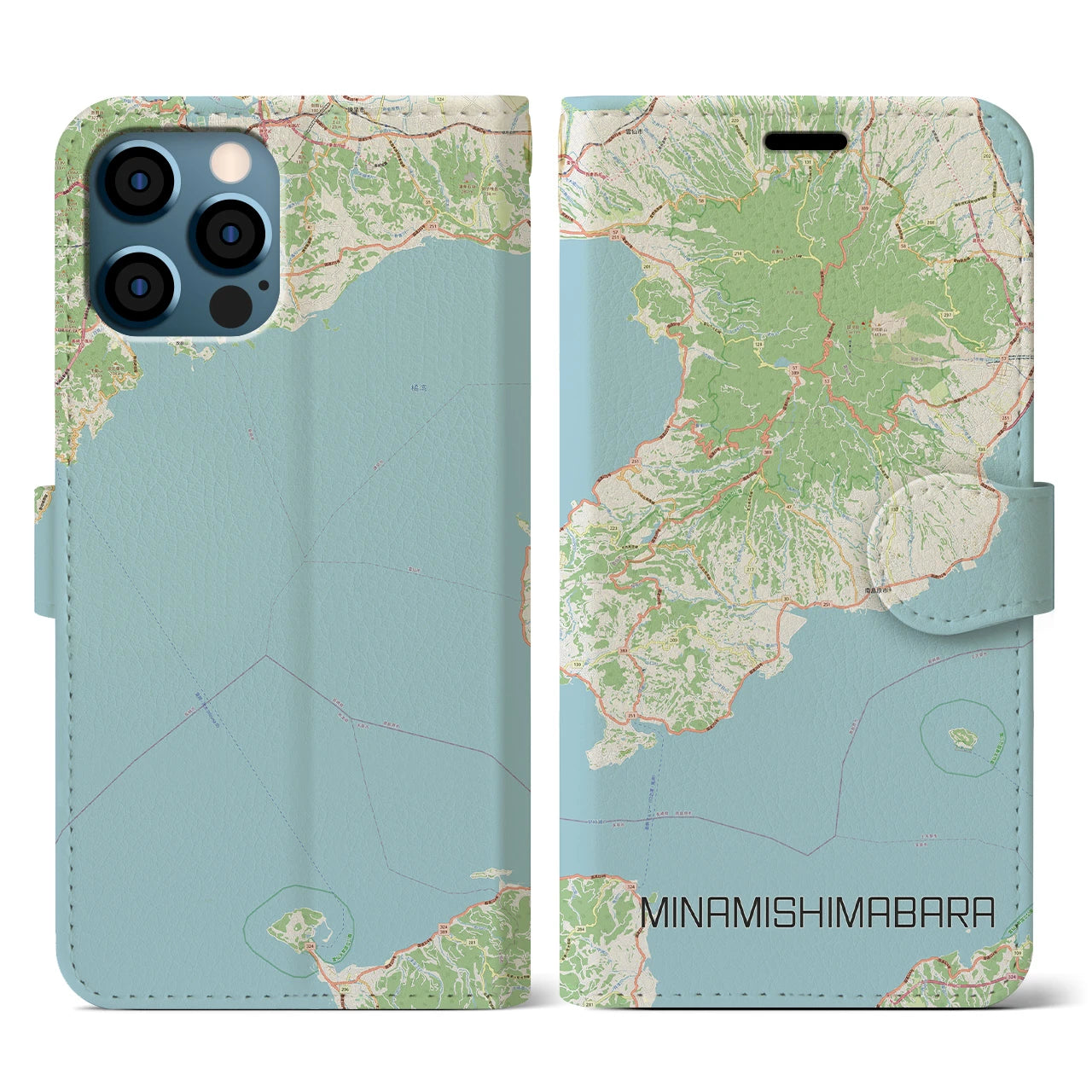 【南島原(長崎県)】地図柄iPhoneケース(手帳タイプ)ナチュラル・iPhone 12 / 12 Pro 用