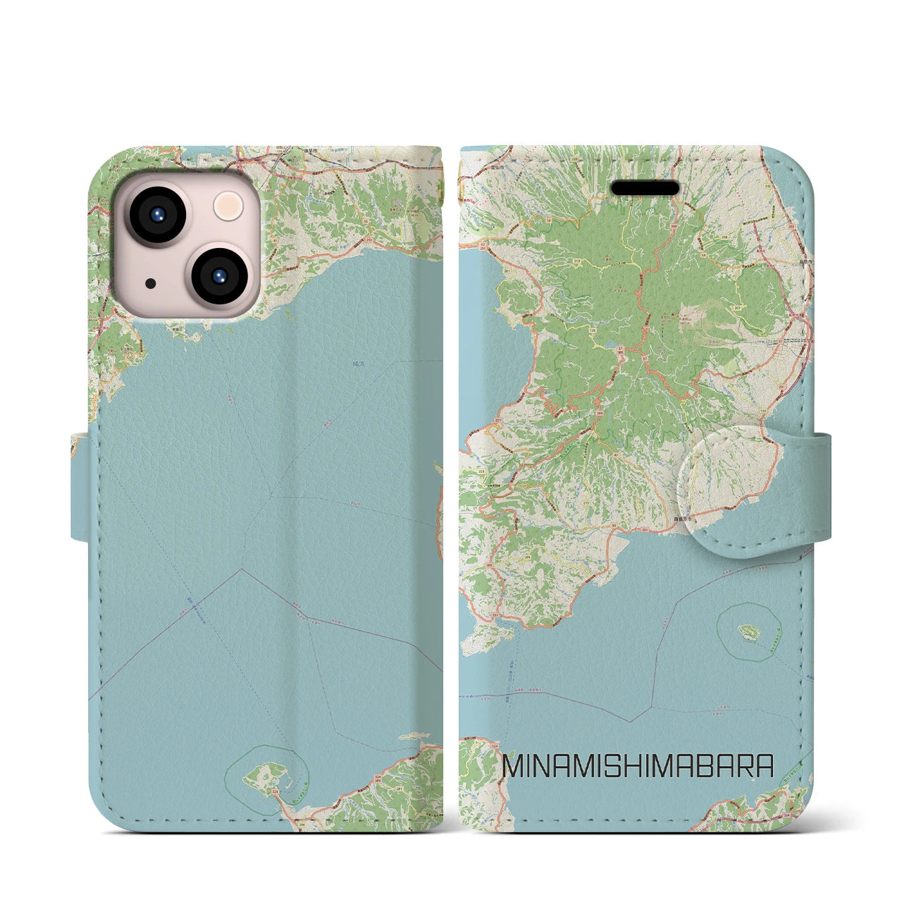【南島原(長崎県)】地図柄iPhoneケース(手帳タイプ)ナチュラル・iPhone 13 mini 用