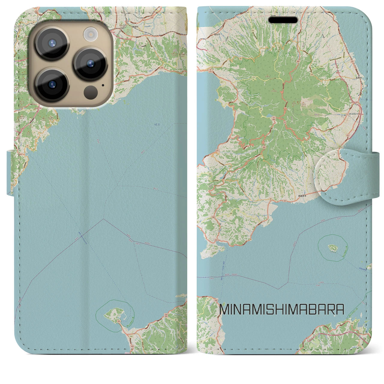 【南島原(長崎県)】地図柄iPhoneケース(手帳タイプ)ナチュラル・iPhone 14 Pro Max 用