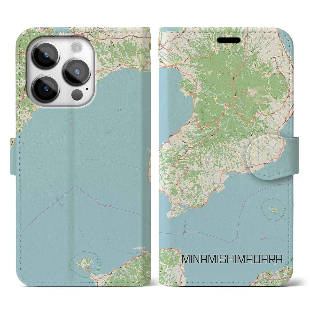 【南島原(長崎県)】地図柄iPhoneケース(手帳タイプ)ナチュラル・iPhone 14 Pro 用