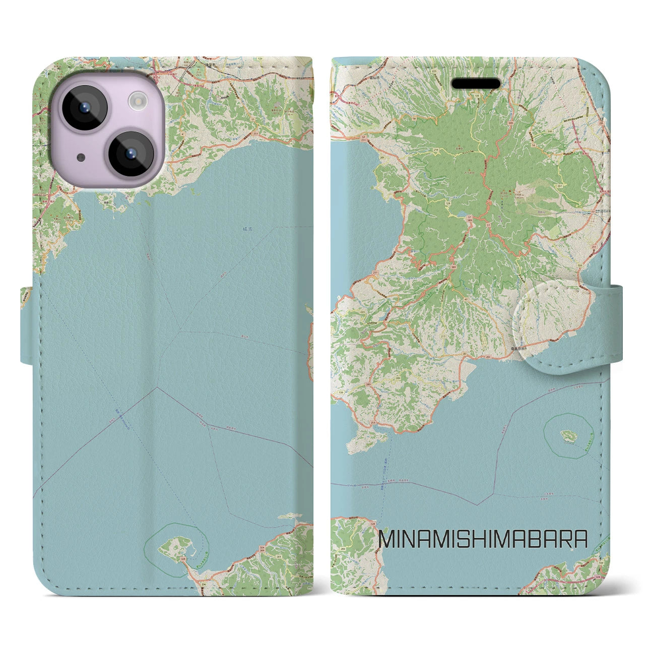 【南島原(長崎県)】地図柄iPhoneケース(手帳タイプ)ナチュラル・iPhone 14 用