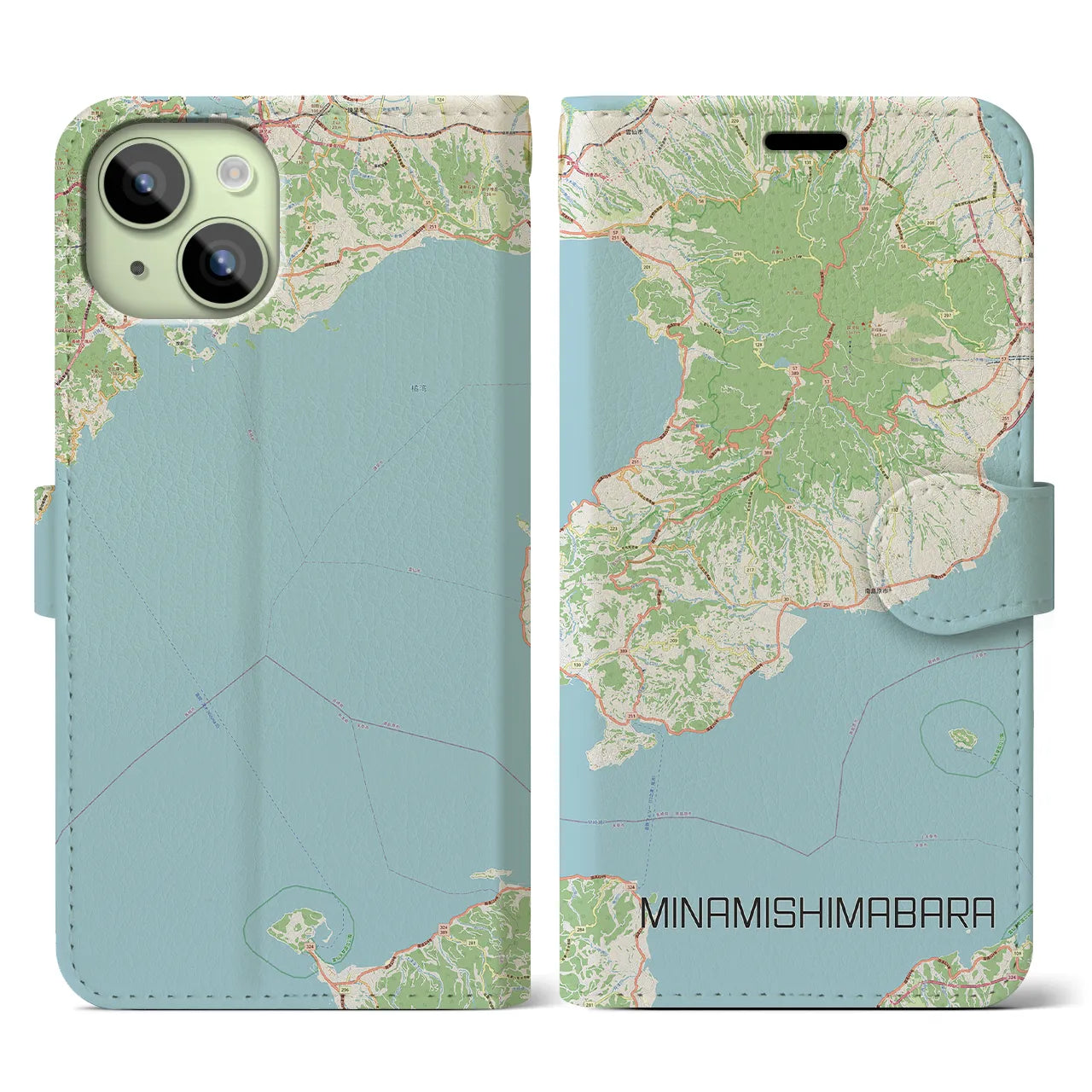 【南島原(長崎県)】地図柄iPhoneケース(手帳タイプ)ナチュラル・iPhone 15 用