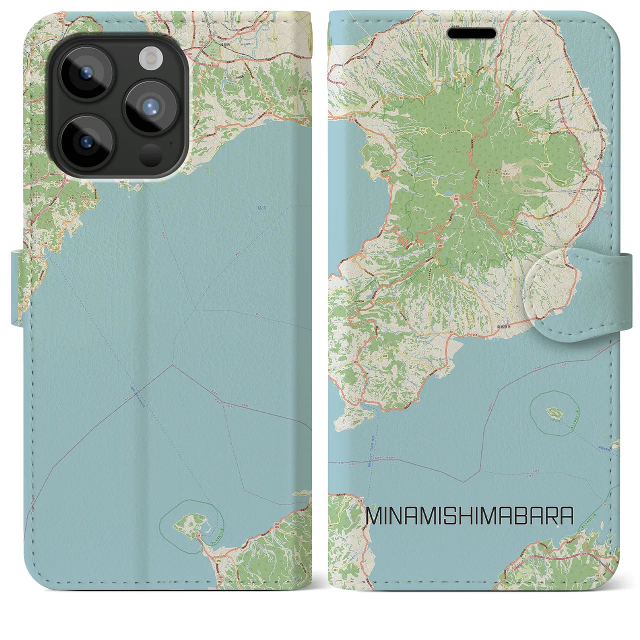【南島原(長崎県)】地図柄iPhoneケース(手帳タイプ)ナチュラル・iPhone 15 Pro Max 用