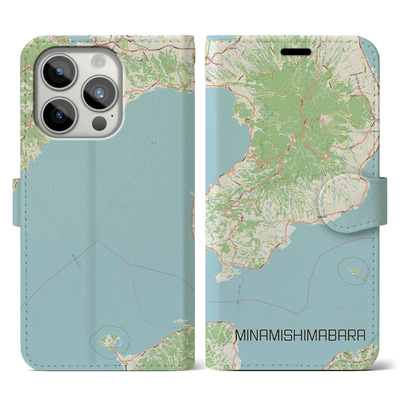 【南島原(長崎県)】地図柄iPhoneケース(手帳タイプ)ナチュラル・iPhone 15 Pro 用