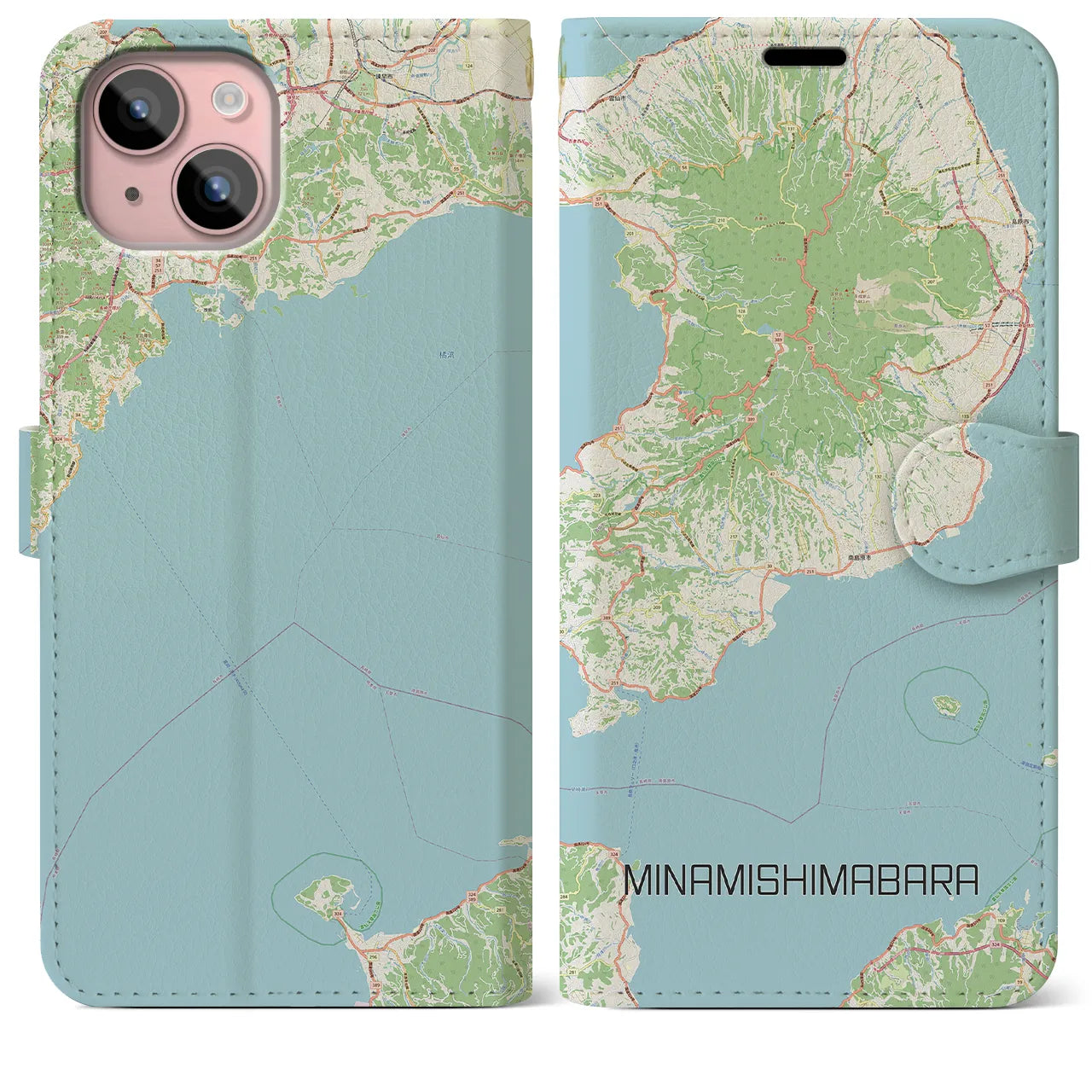 【南島原(長崎県)】地図柄iPhoneケース(手帳タイプ)ナチュラル・iPhone 15 Plus 用