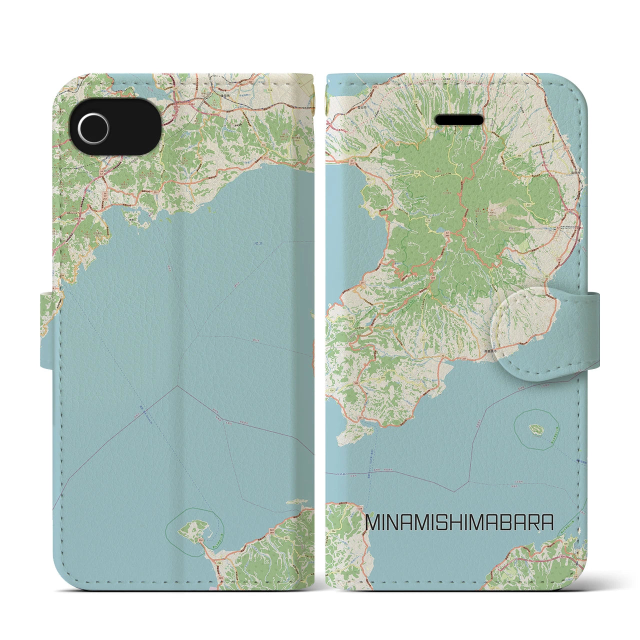 【南島原(長崎県)】地図柄iPhoneケース(手帳タイプ)ナチュラル・iPhone SE(第3 / 第2世代) / 8 / 7 / 6s / 6 用
