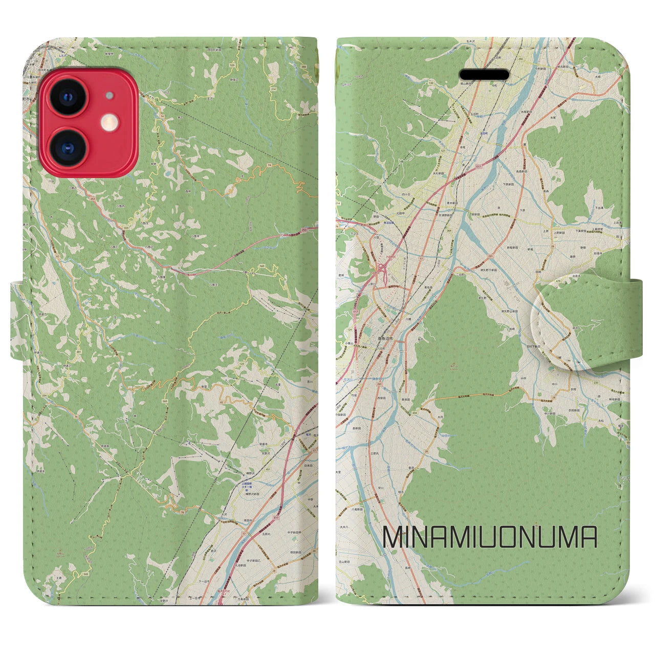 【南魚沼(新潟県)】地図柄iPhoneケース(手帳タイプ)ナチュラル・iPhone 11 用