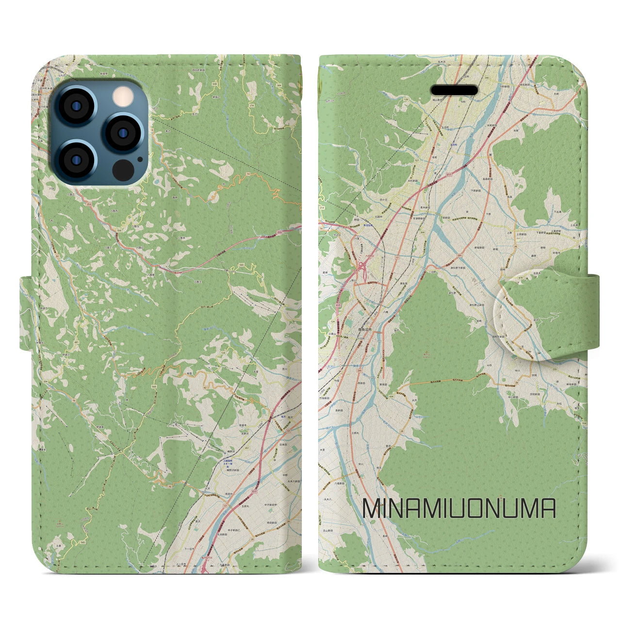【南魚沼(新潟県)】地図柄iPhoneケース(手帳タイプ)ナチュラル・iPhone 12 / 12 Pro 用