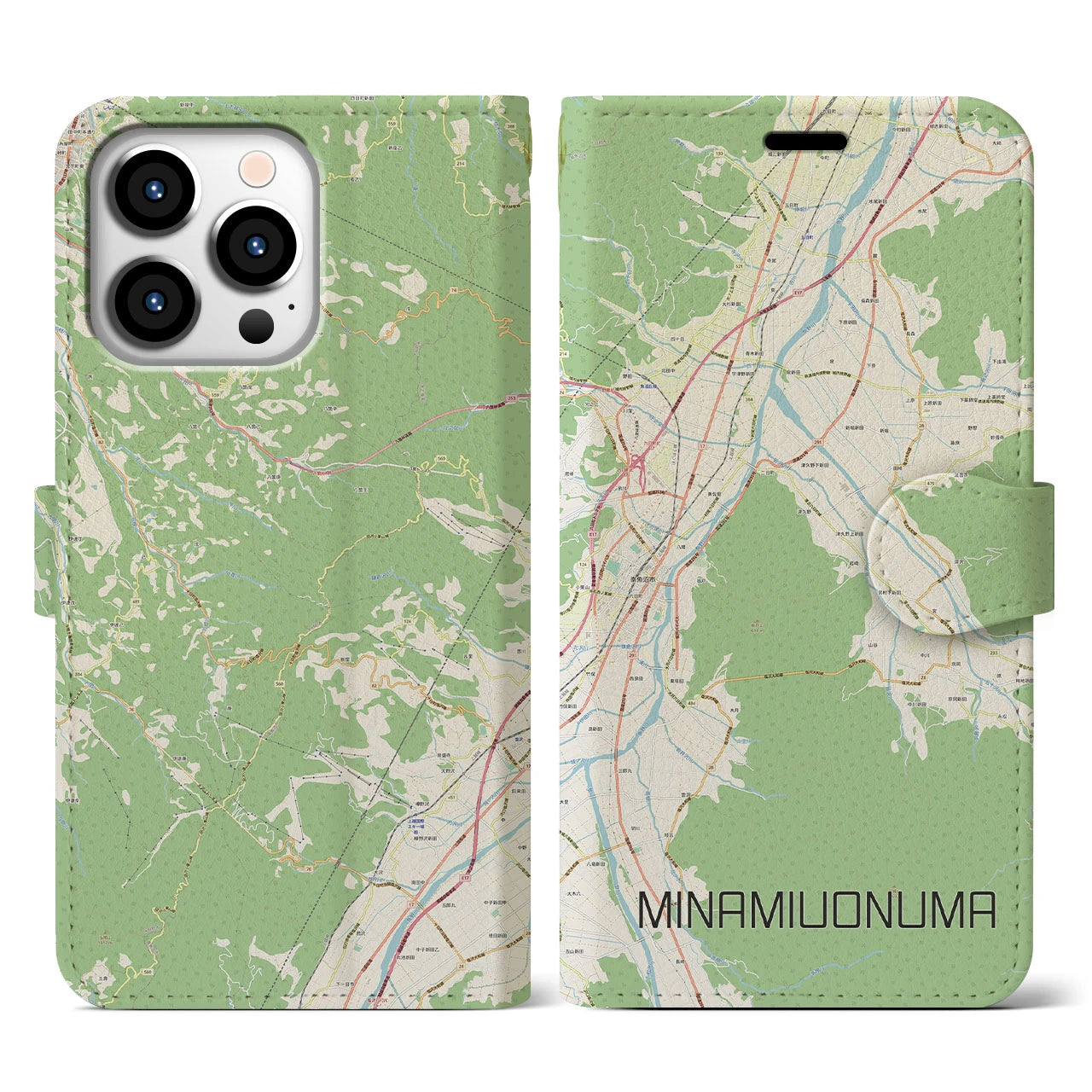 【南魚沼(新潟県)】地図柄iPhoneケース(手帳タイプ)ナチュラル・iPhone 13 Pro 用