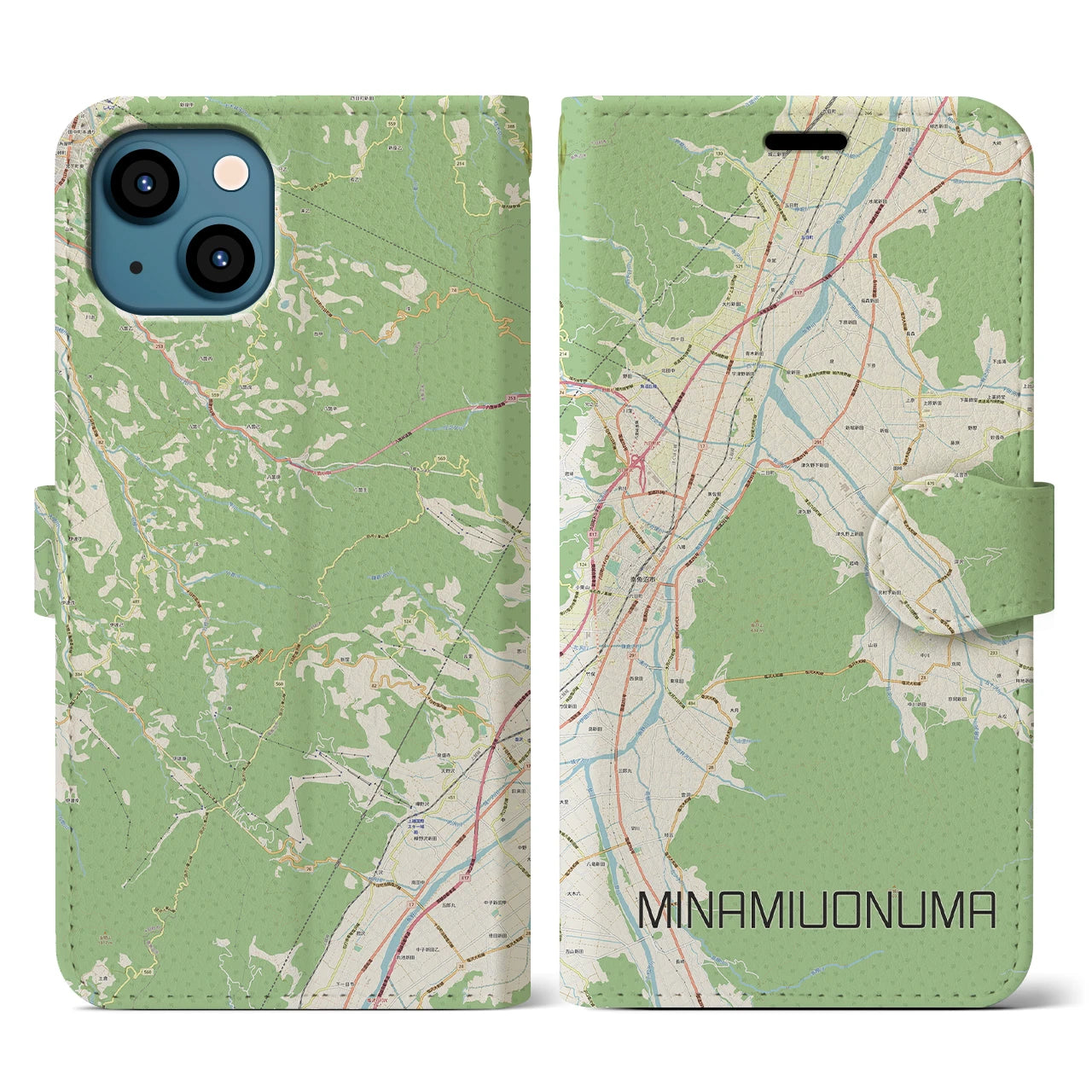 【南魚沼(新潟県)】地図柄iPhoneケース(手帳タイプ)ナチュラル・iPhone 13 用