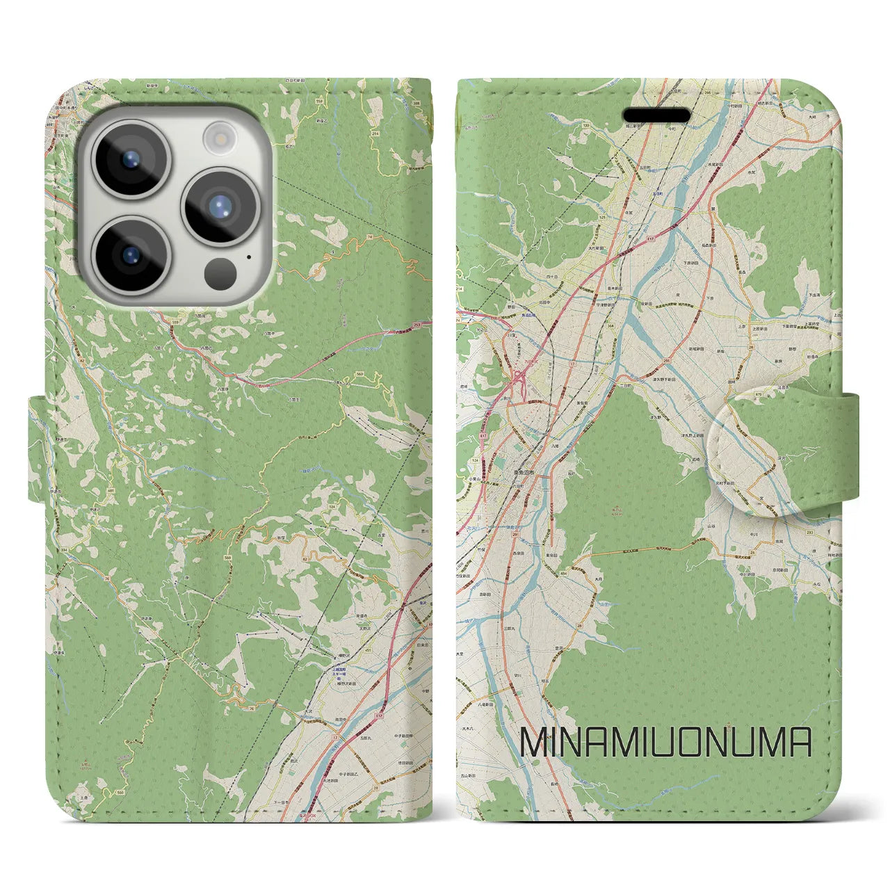 【南魚沼(新潟県)】地図柄iPhoneケース(手帳タイプ)ナチュラル・iPhone 15 Pro 用