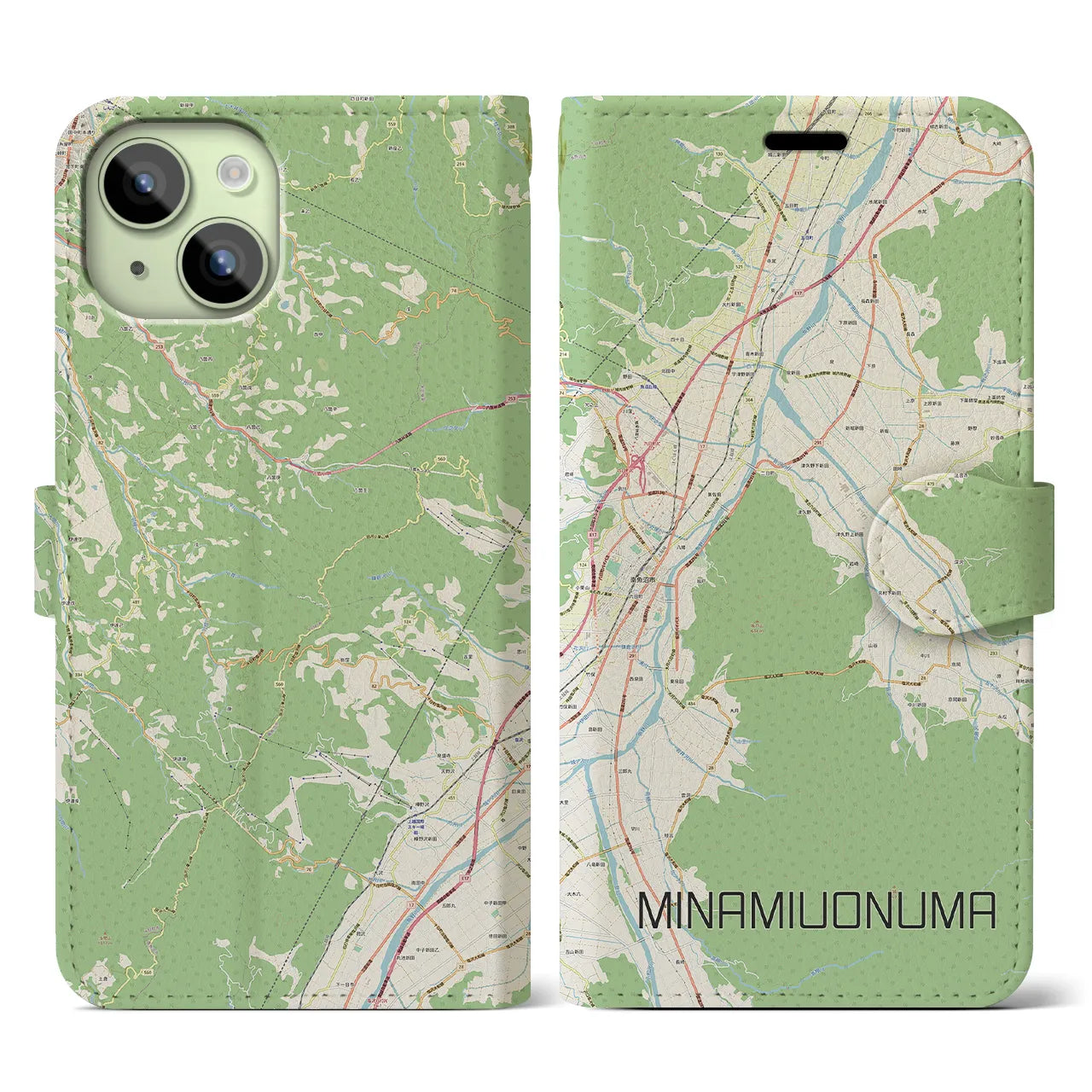 【南魚沼(新潟県)】地図柄iPhoneケース(手帳タイプ)ナチュラル・iPhone 15 用