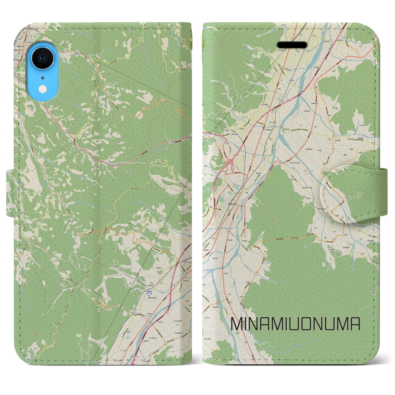 【南魚沼(新潟県)】地図柄iPhoneケース(手帳タイプ)ナチュラル・iPhone XR 用