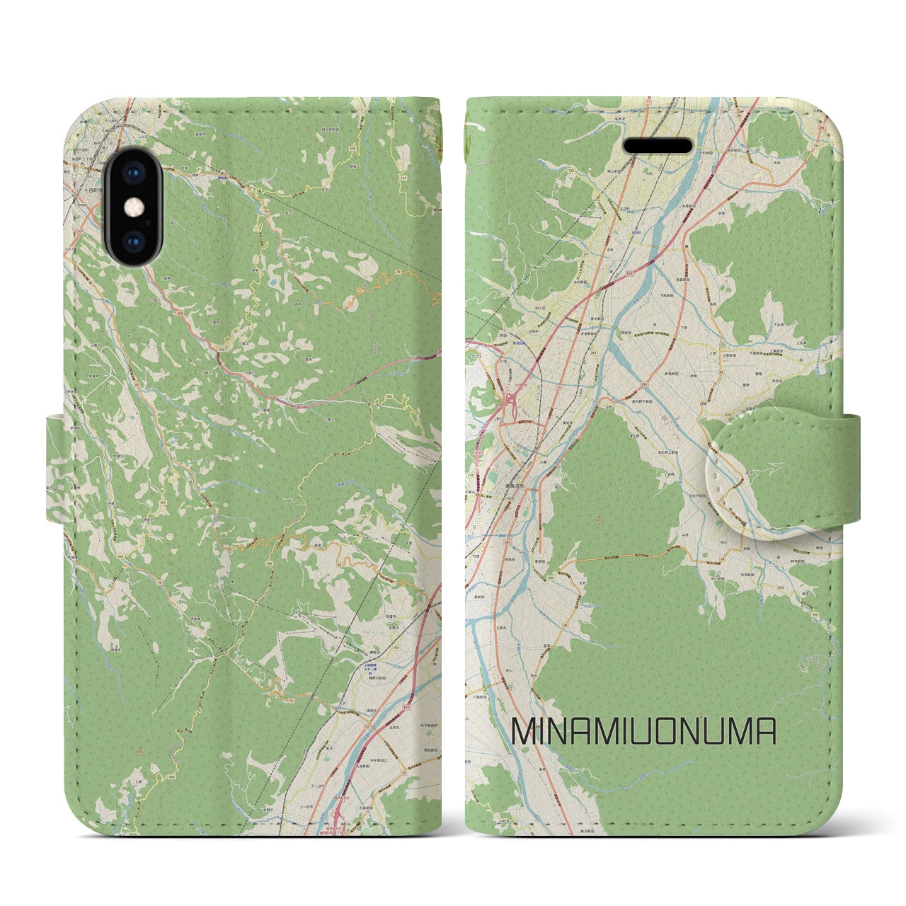 【南魚沼(新潟県)】地図柄iPhoneケース(手帳タイプ)ナチュラル・iPhone XS / X 用