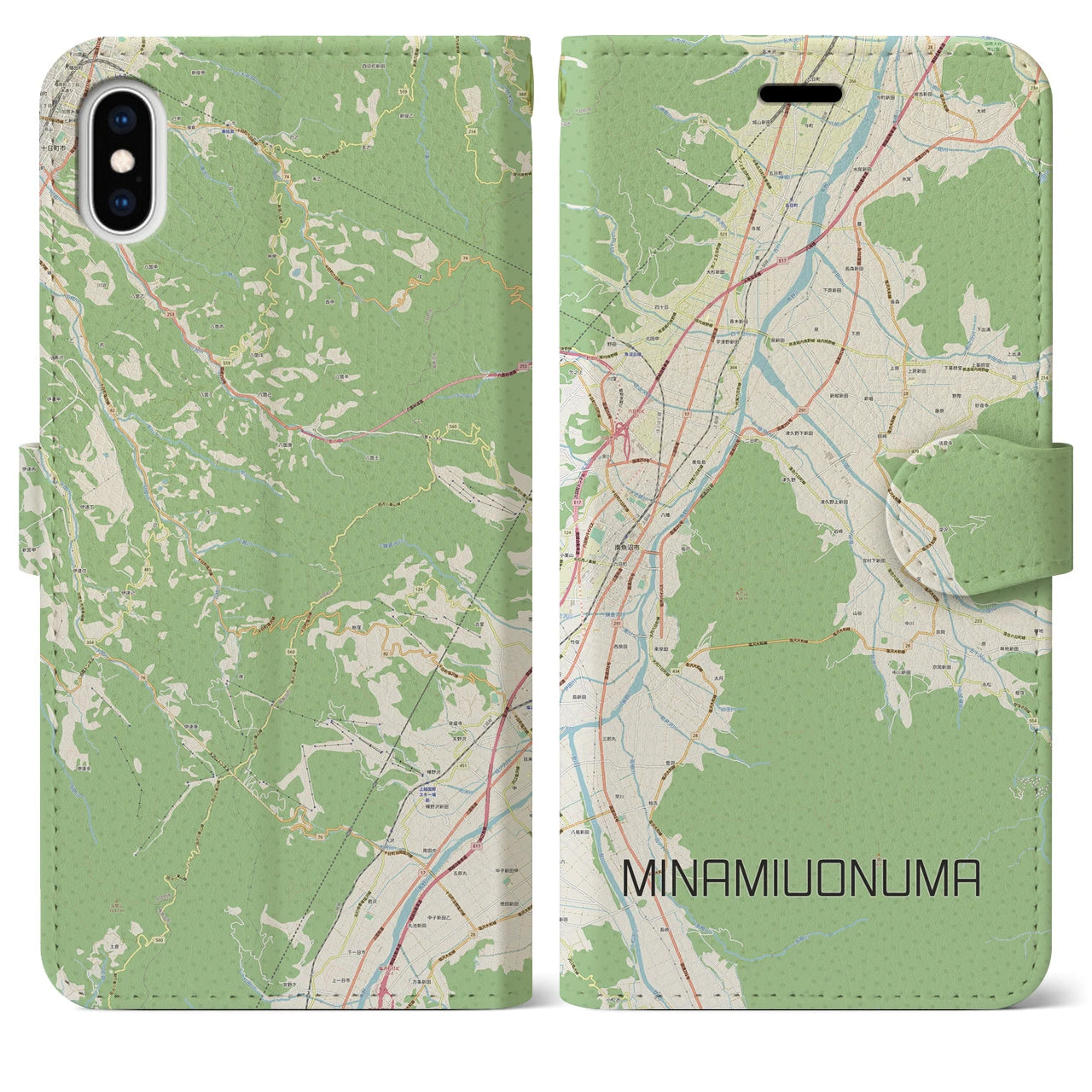 【南魚沼(新潟県)】地図柄iPhoneケース(手帳タイプ)ナチュラル・iPhone XS Max 用