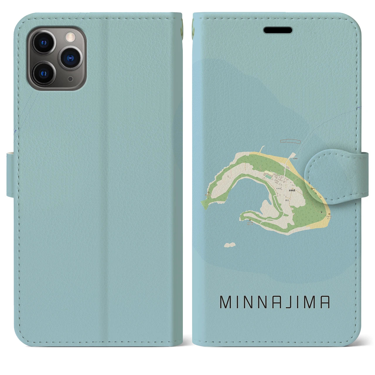 【水納島(沖縄県)】地図柄iPhoneケース(手帳タイプ)ナチュラル・iPhone 11 Pro Max 用