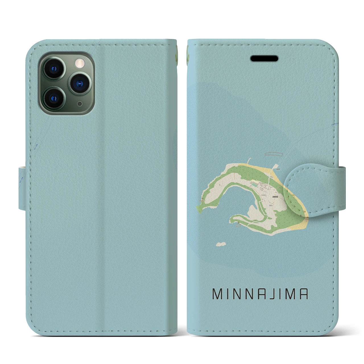 【水納島(沖縄県)】地図柄iPhoneケース(手帳タイプ)ナチュラル・iPhone 11 Pro 用