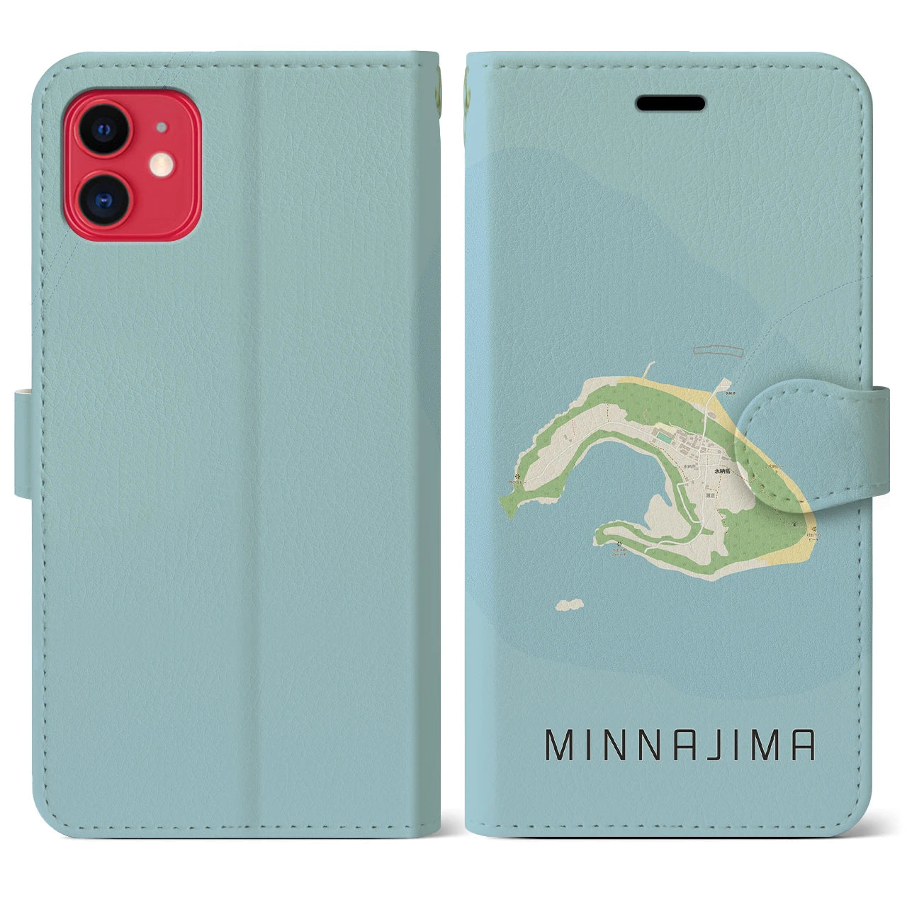 【水納島(沖縄県)】地図柄iPhoneケース(手帳タイプ)ナチュラル・iPhone 11 用
