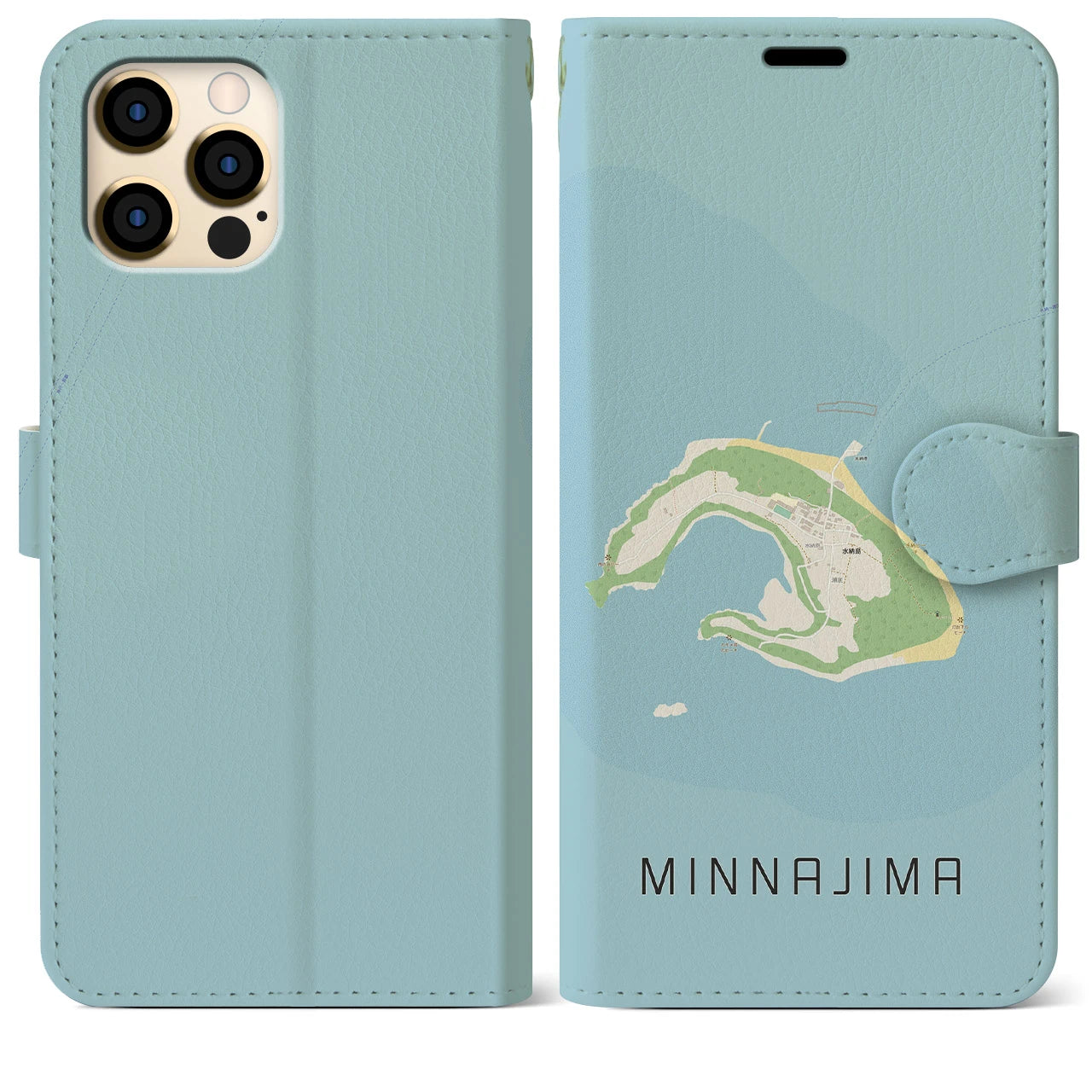 【水納島(沖縄県)】地図柄iPhoneケース(手帳タイプ)ナチュラル・iPhone 12 Pro Max 用
