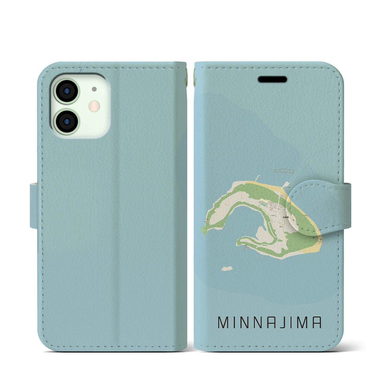 【水納島(沖縄県)】地図柄iPhoneケース(手帳タイプ)ナチュラル・iPhone 12 mini 用