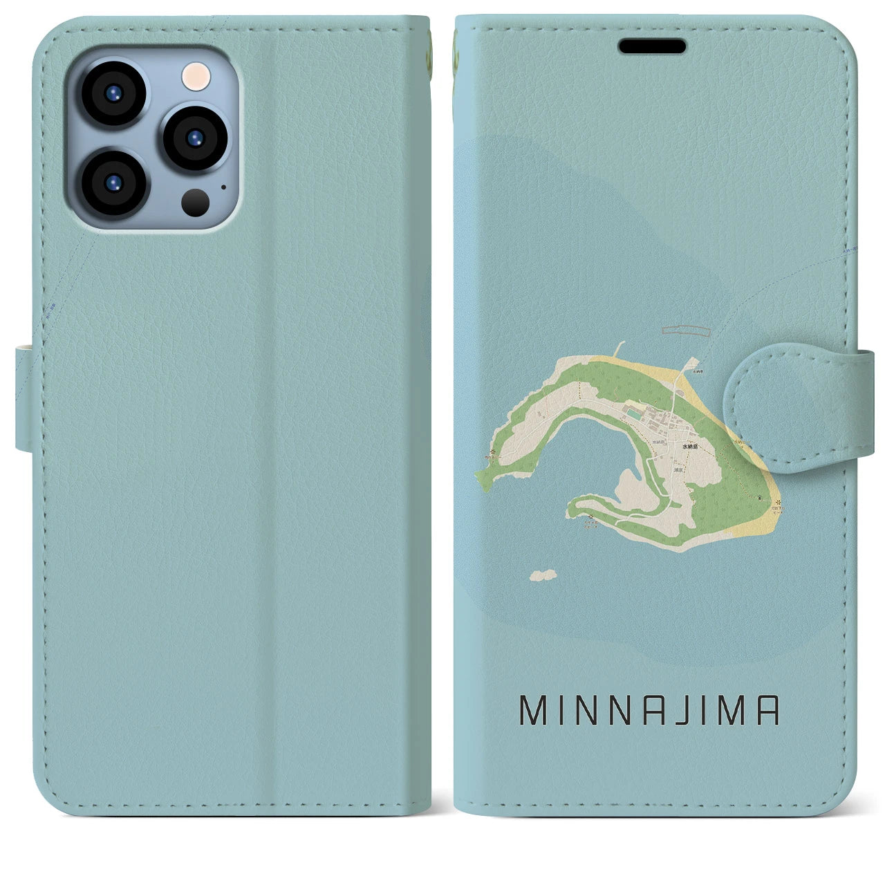 【水納島(沖縄県)】地図柄iPhoneケース(手帳タイプ)ナチュラル・iPhone 13 Pro Max 用