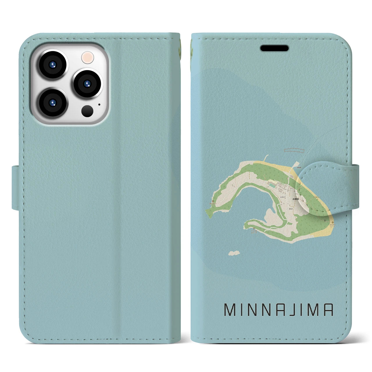 【水納島(沖縄県)】地図柄iPhoneケース(手帳タイプ)ナチュラル・iPhone 13 Pro 用