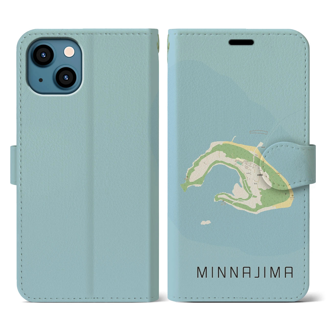 【水納島(沖縄県)】地図柄iPhoneケース(手帳タイプ)ナチュラル・iPhone 13 用