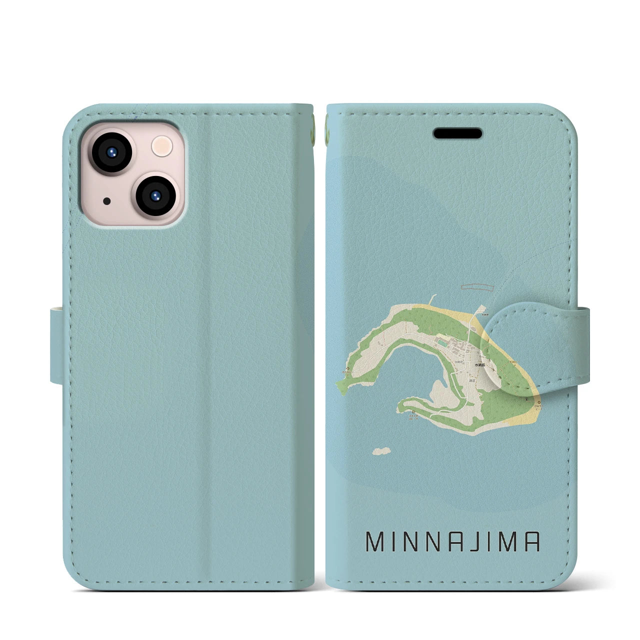 【水納島(沖縄県)】地図柄iPhoneケース(手帳タイプ)ナチュラル・iPhone 13 mini 用
