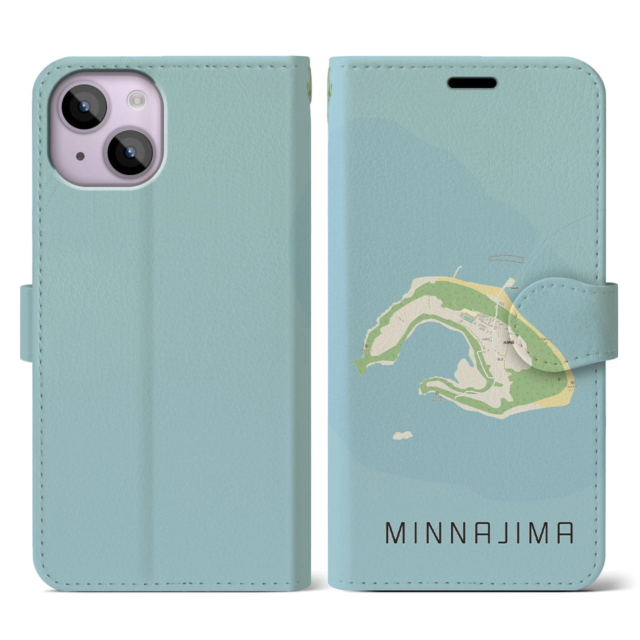 【水納島(沖縄県)】地図柄iPhoneケース(手帳タイプ)ナチュラル・iPhone 14 用