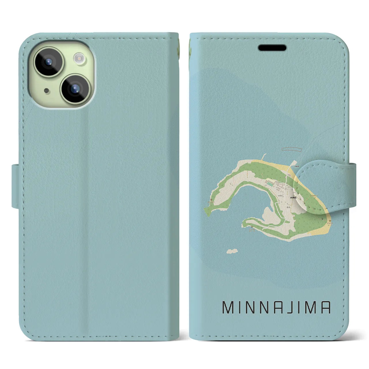 【水納島(沖縄県)】地図柄iPhoneケース(手帳タイプ)ナチュラル・iPhone 15 用