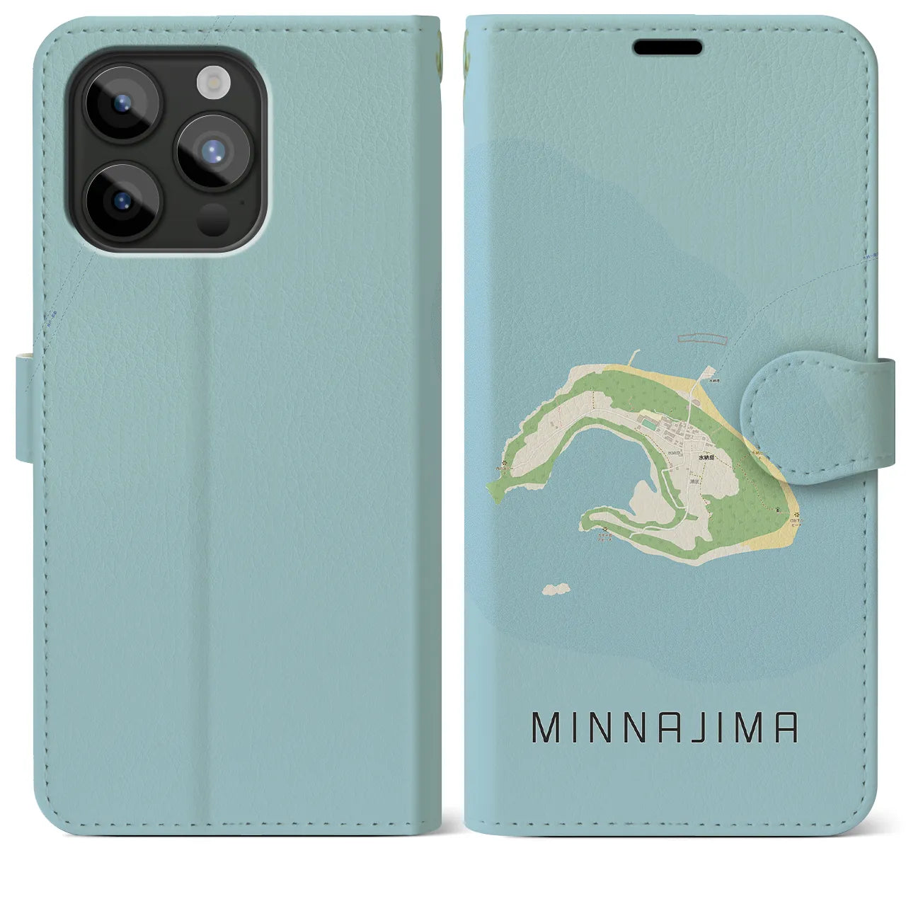 【水納島(沖縄県)】地図柄iPhoneケース(手帳タイプ)ナチュラル・iPhone 15 Pro Max 用