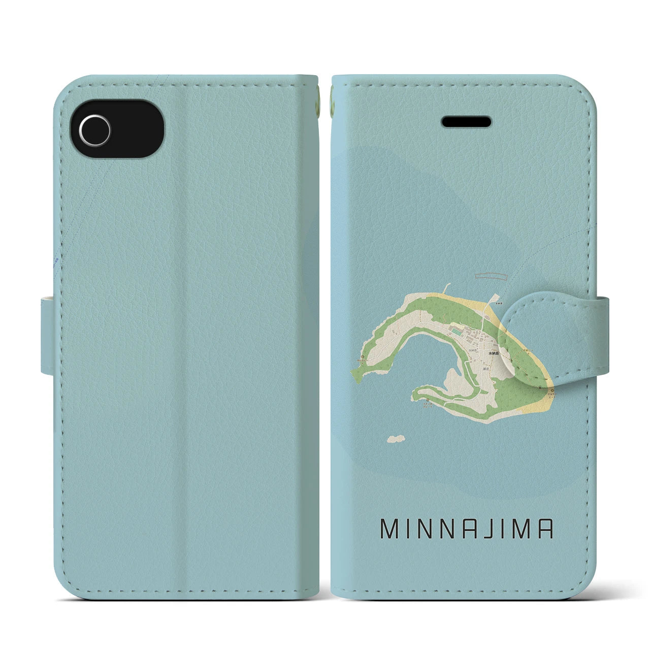 【水納島(沖縄県)】地図柄iPhoneケース(手帳タイプ)ナチュラル・iPhone SE(第3 / 第2世代) / 8 / 7 / 6s / 6 用