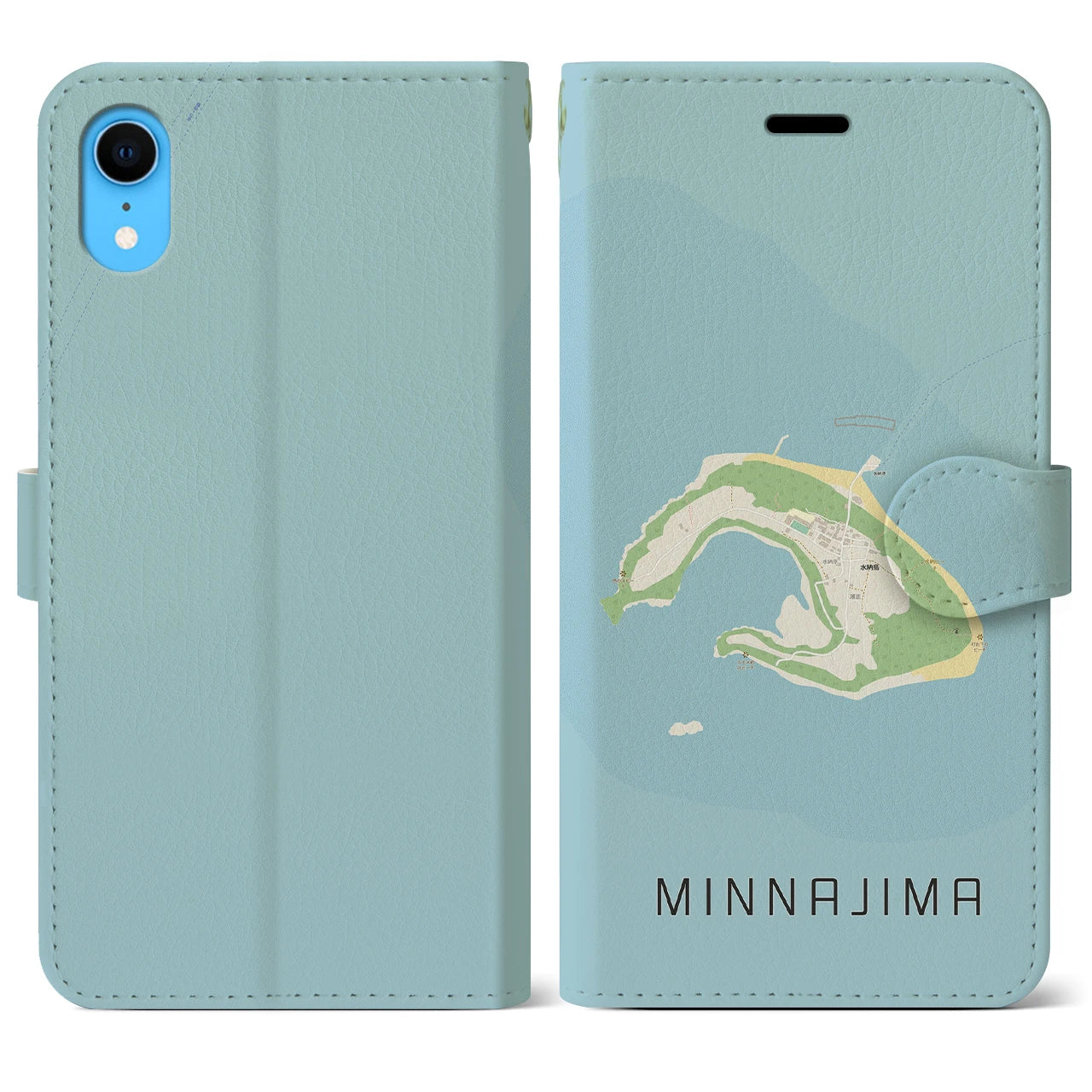 【水納島(沖縄県)】地図柄iPhoneケース(手帳タイプ)ナチュラル・iPhone XR 用
