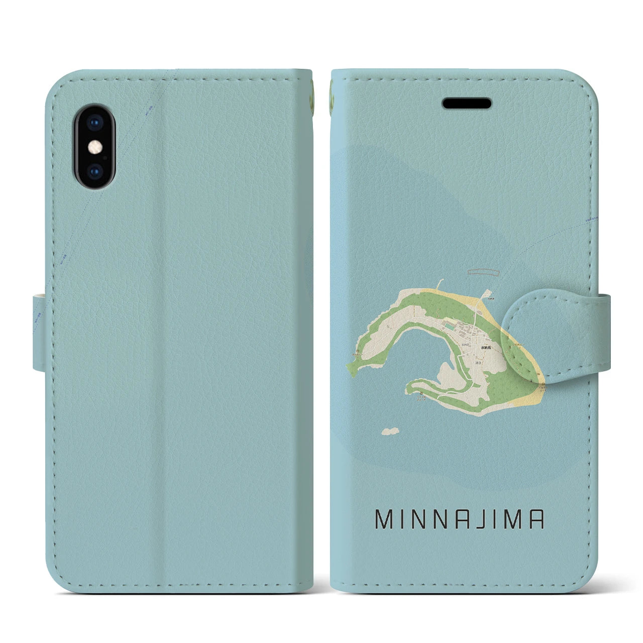 【水納島(沖縄県)】地図柄iPhoneケース(手帳タイプ)ナチュラル・iPhone XS / X 用
